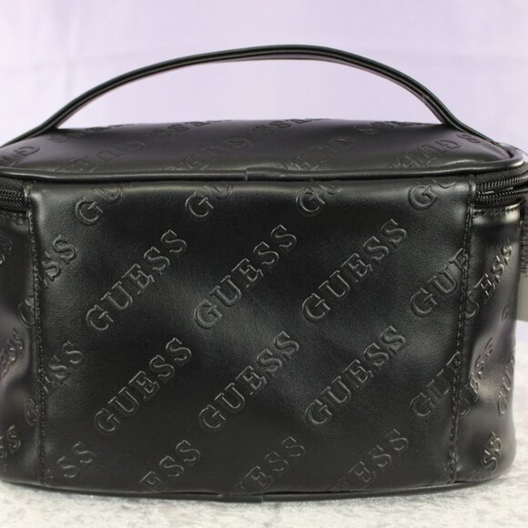 GUESS Black Embossed Faux Leather Vanity Case / Cosmetic Bag - Picture 2 of 5